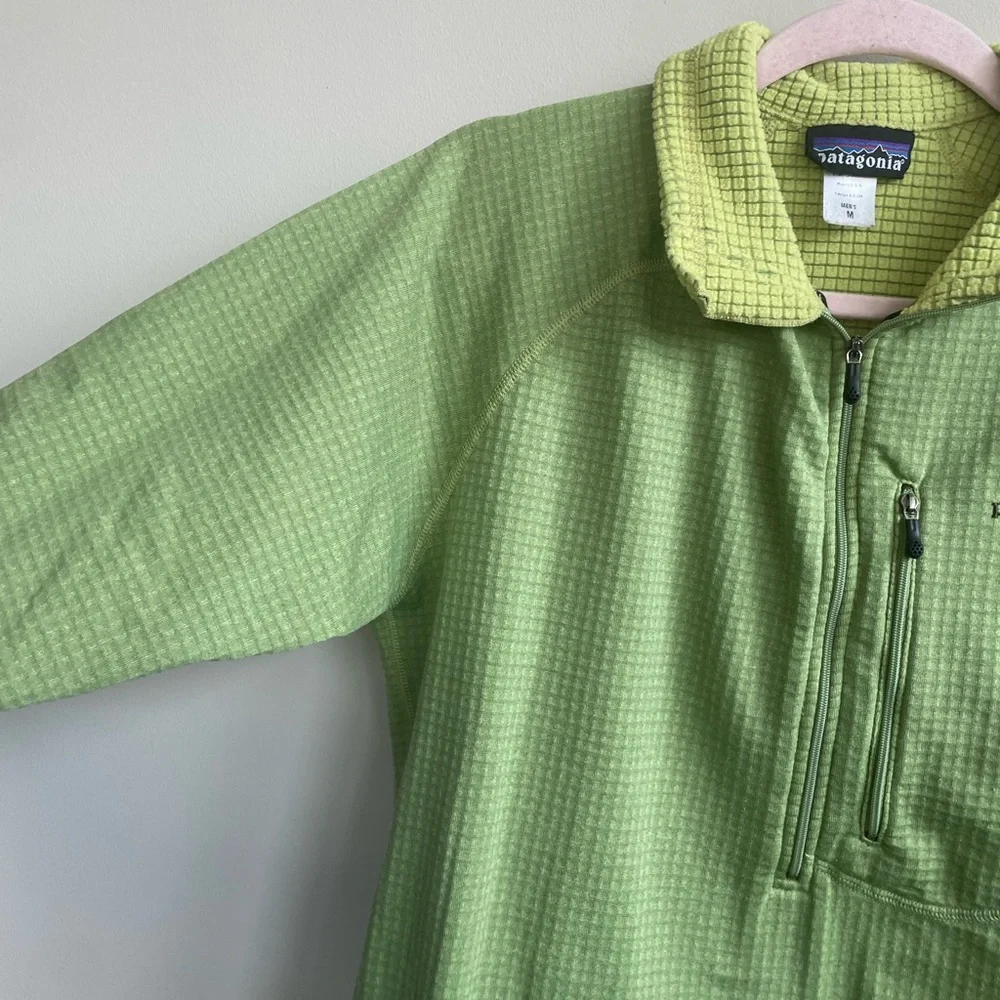 Patagonia Men’s R1 Pullover Half Zip Lime Green Grid Fleece Lined Jacket - Picture 3 of 8